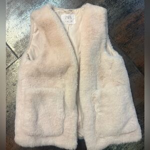 Zara Plush Cream Faux Fur Vest with Satin Lining